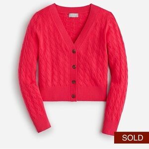 J Crew Cashmere shrunken cable-knit V-neck cardigan sweater, Large, NWT